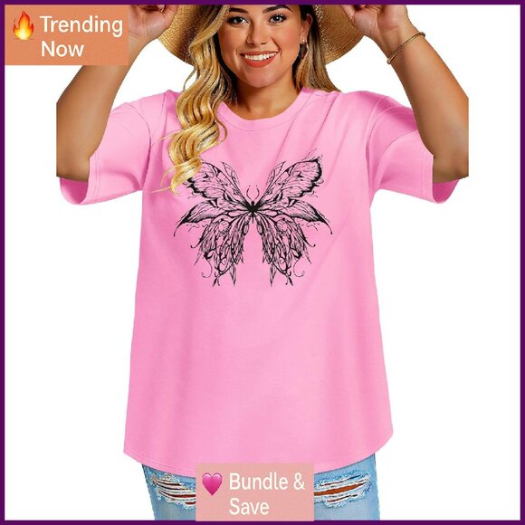 Plus Size Oversized Crewneck Tee Casual Blouse Short Sleeve Women's Top - Picture 2 of 8